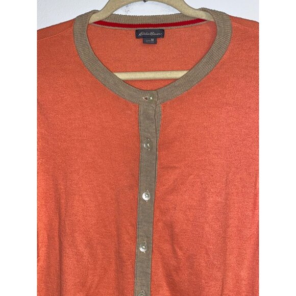 Women's Eddie Bauer Cardigan Sweater Lightweight Button Peach Beige Size Medium - Picture 3 of 8